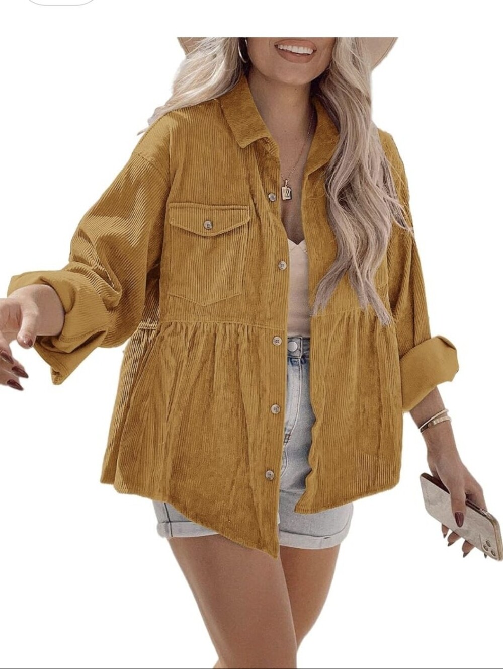 Newbury Kustom Mustard Corduroy Peplum Baby Dilk Jacket Sz.S